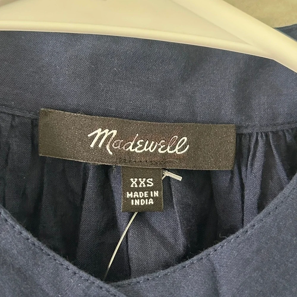 Madewell Women's Shirred Balloon-Sleeve Top Lawn Cotton Voile Blue XXS New